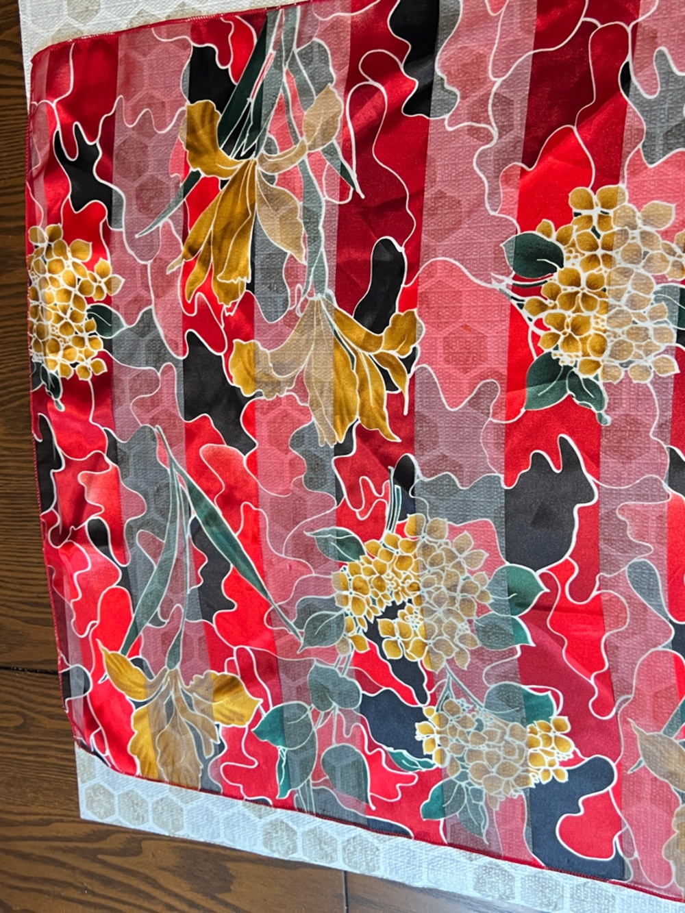 Silky Floral Red & Gold Scarf